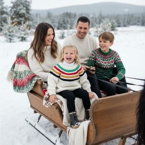 Custom made chunky knit child’s boat neck sweater size 3/4